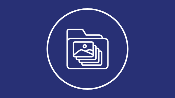 An icon showing an image on a folder with stacked images on it