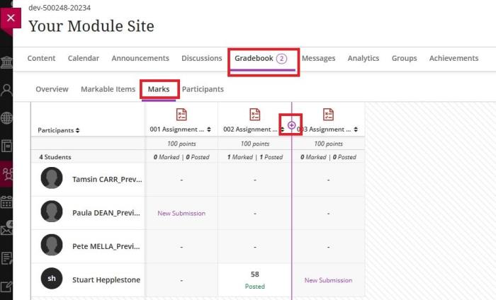 Gradebook marks ribbon