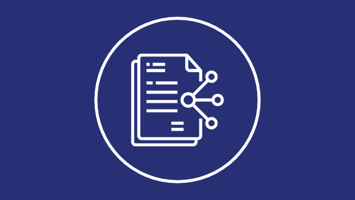 An icon of a document with a sharing symbol overlapping it.