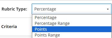 Screenshot of different type of rubrics