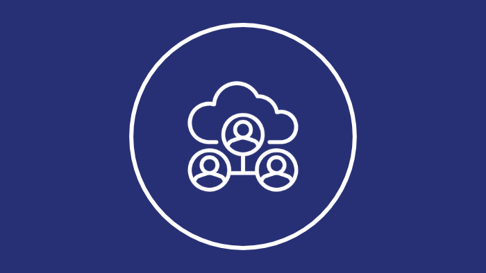 An icon of a cloud, with a network of people connected to it.