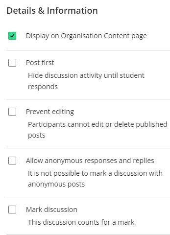 Screenshot of discussion settings