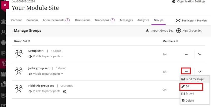 Edit group sets steps