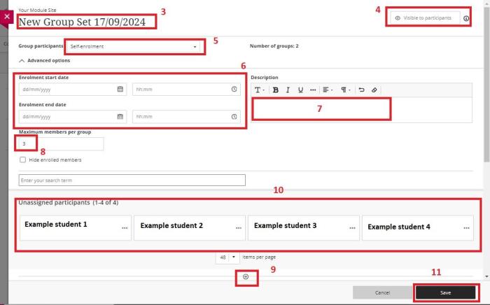 Self enrol groups set up steps