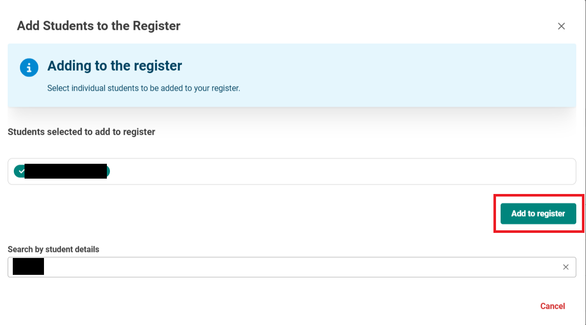 Screenshot showing add to register