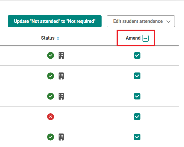 screenshot showing the ability to amend multiple students
