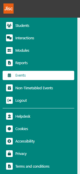 Screenshot of Events in side menu.