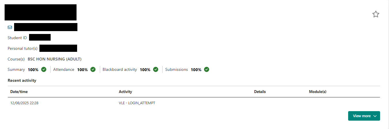 A screenshot of student header in individual student page.