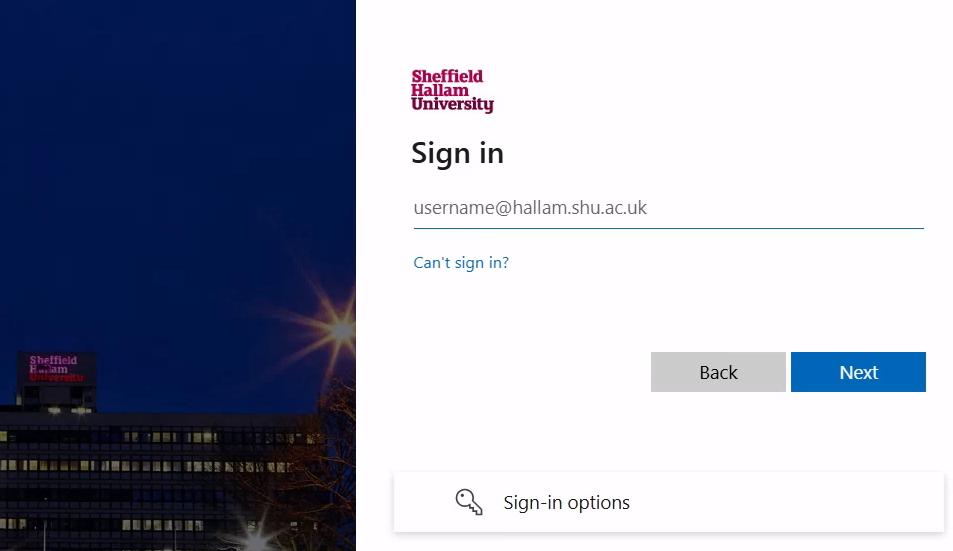 sign in with your SHU email address