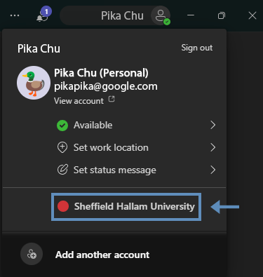 select Sheffield Hallam University to switch accounts