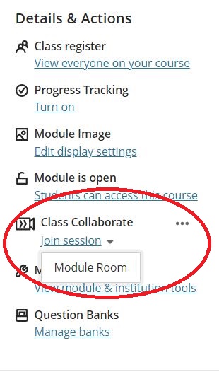 Class Collaborate location in side menu