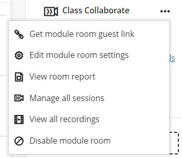 Class collaborate settings menu