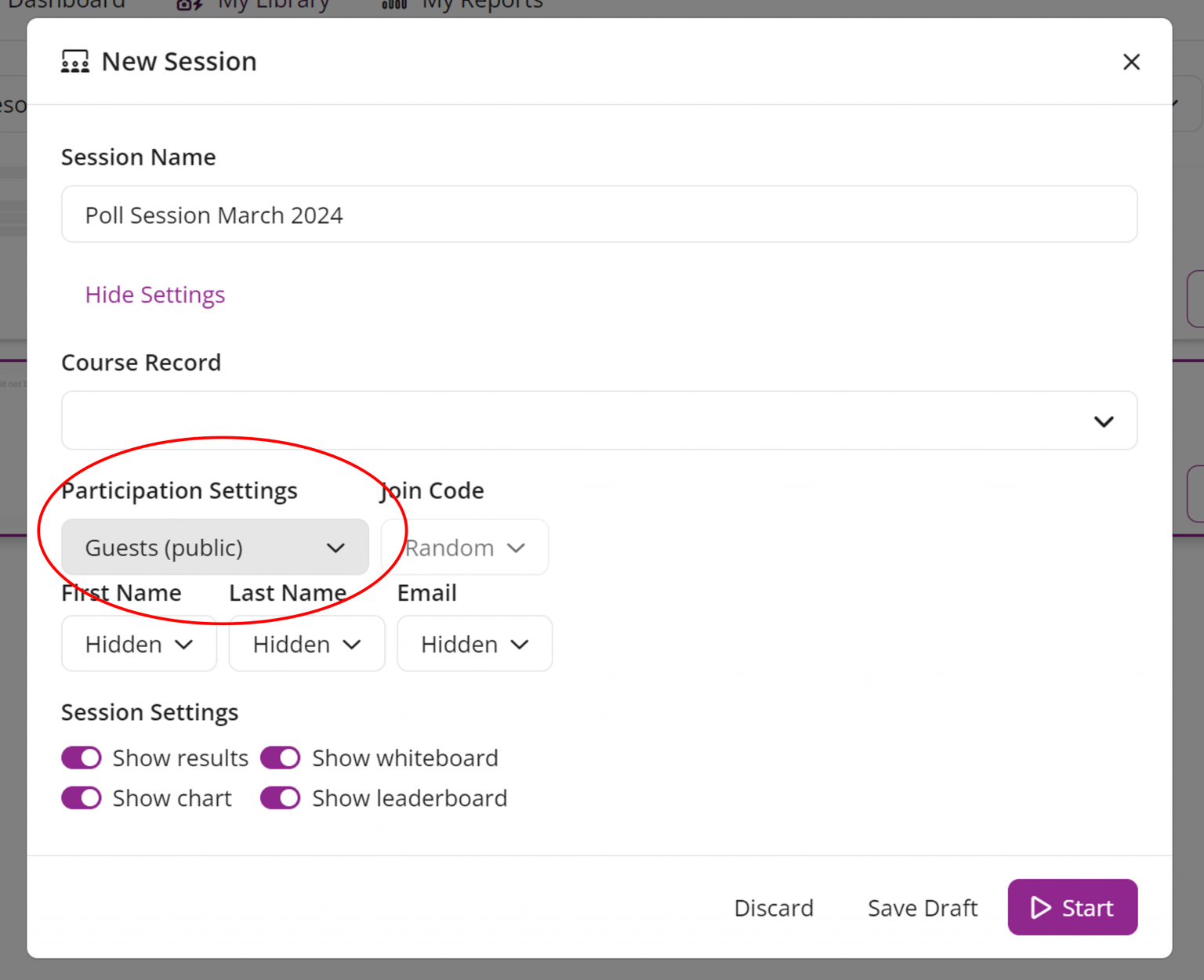 EchoPoll participation settings screen