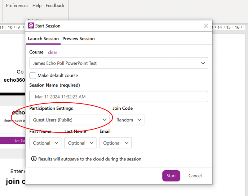 EchoPoll participation settings screen