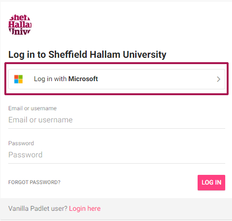 Padlet login page
