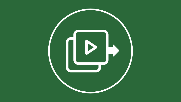 An icon representing videos being filed and stored.