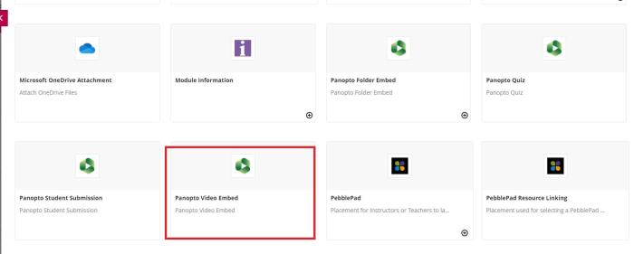 Select Panopto video embed