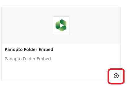 Panopto embed - shows when the add folder button is