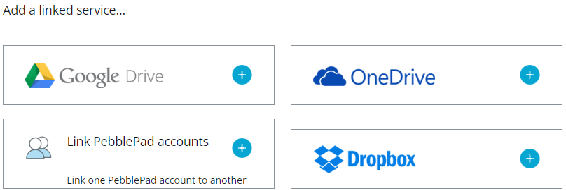 An image of the available external services that can be linked to your PebblePad account