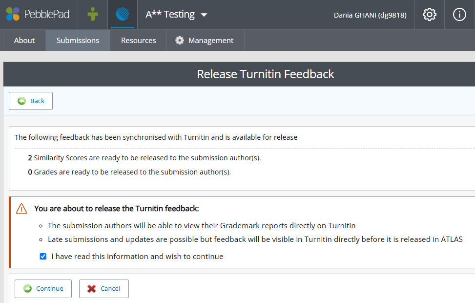 confirm permission to release turnitin feedback scores