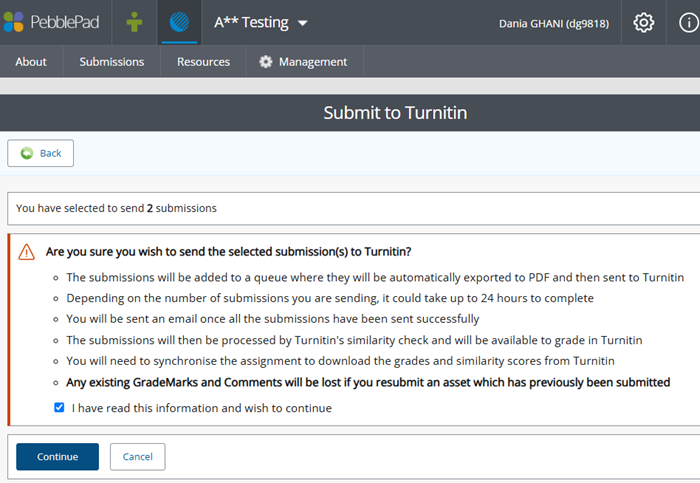 confirm permission to send to turnitin