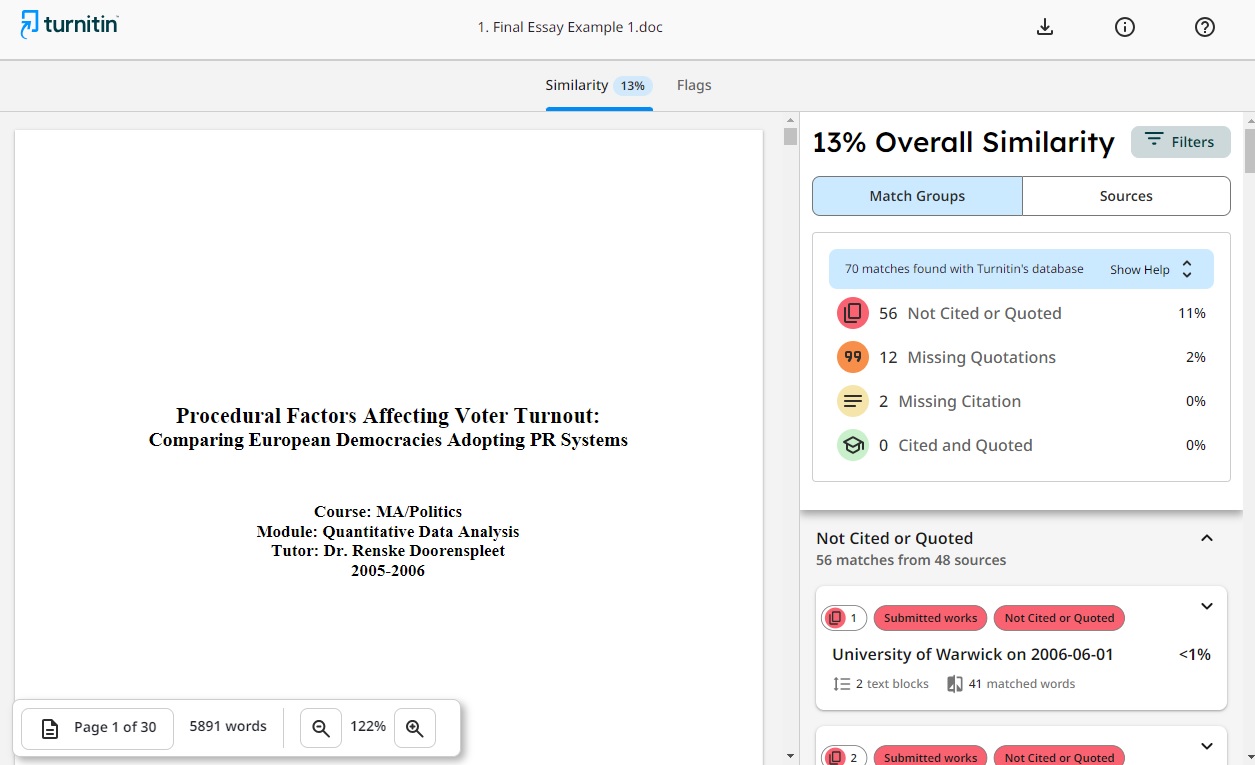 TII Similarity report staff view 2